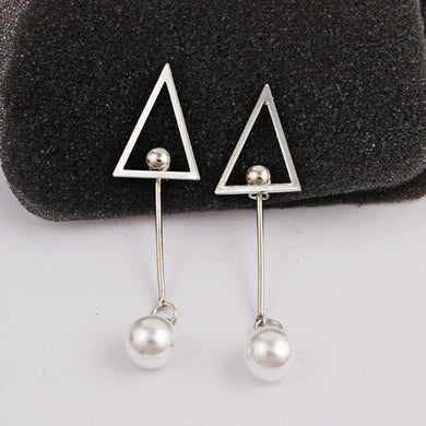 Fashion Jewelry Bohemia Korean Style Long Pearl Triangle Earrings For Girl Women Gift