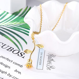 Fashion Jewelry Collier Pink Gold Rose Statement Pendant Necklace Women's Beauty and Beast Jewelry Lovers Gifts  4CND24