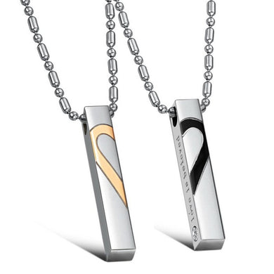 Fashion Jewelry Couple 316L Stainless Steel Necklace Love Two half of the heart Puzzle Pendent For Couple Engagement Gift