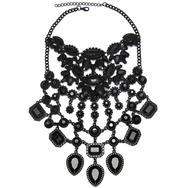 Fashion Jewelry Maxi Necklace For Women 2017 New Hot Rhinestone Crystal Beads Collar Choker Necklace Tassel Statement Chockers