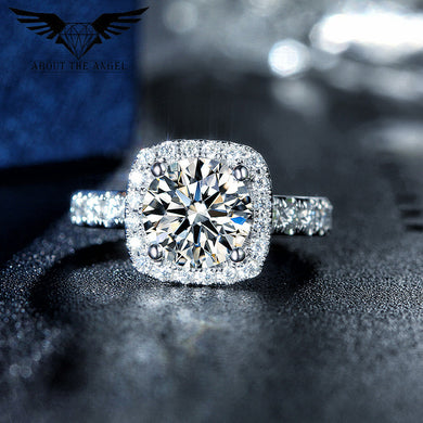 Fashion Jewelry Moissanite Gems Rings 14 k White Gold Square Halo Wedding Rings