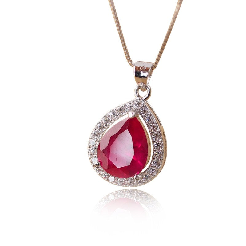 Fashion Jewelry Pendants for Necklaces Oval Red Corundum Natural Stone Pendant Gift For Women Inl Type Accessory