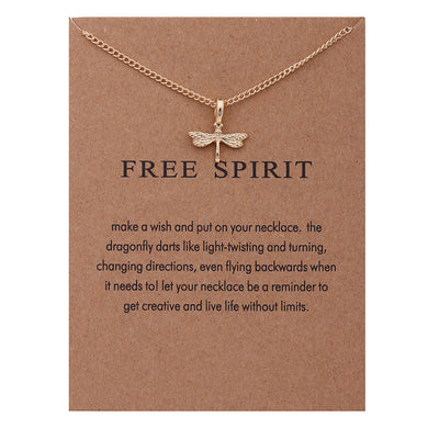 Fashion Jewelry Reminder Free Spirit Gold-color Dragonfly Pendant Necklace Women