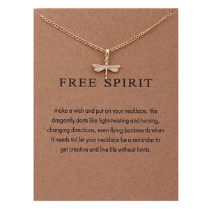 Gioielli di moda Promemoria Spirito libero Collana con pendente a forma di libellula color oro 