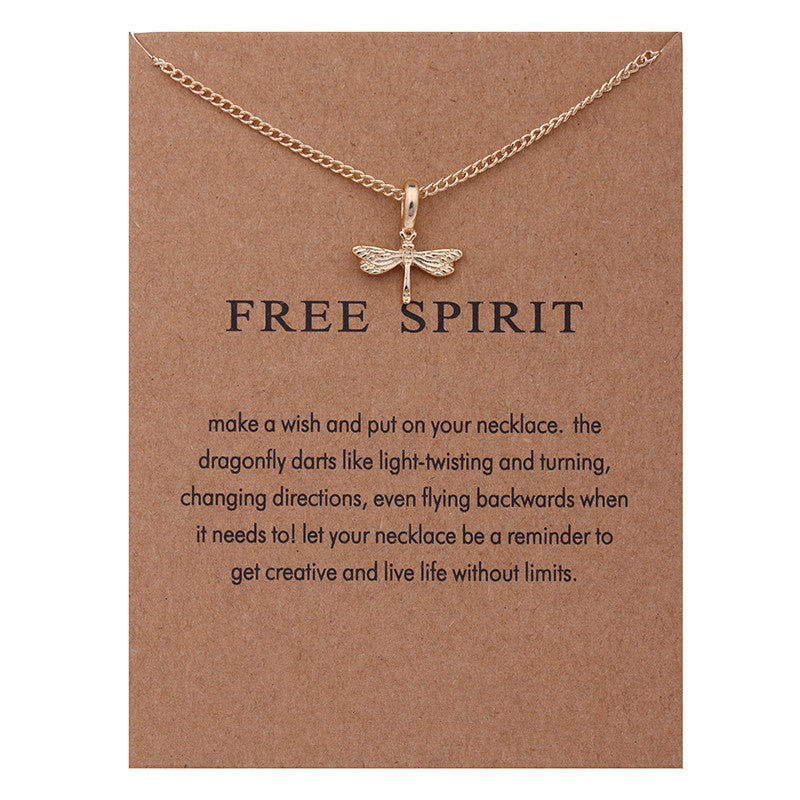 Gioielli di moda Promemoria Spirito libero Collana con pendente a forma di libellula color oro 