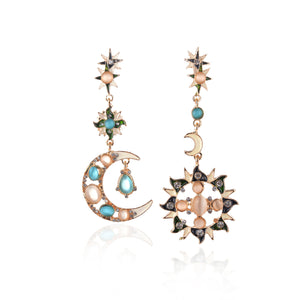 Fashion Jewelry Retro Earrings Sun God Moon Asymmetric Earrings Combination Crystal Long Earrings Womens Elegant Earrings