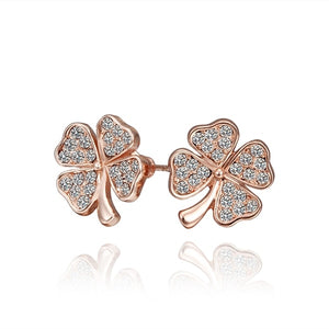 Fashion Jewelry Rose Gold Color With Crystal Four-leaf Clover Shape Ear Stud Earrings Ear Rings Pendant RE001