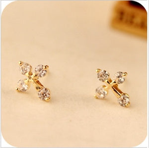 Fashion Jewelry Shamballa Earrings Gold Cross Crystal Disco Ball Summer Style Stud Earrings for Women 2016 E188