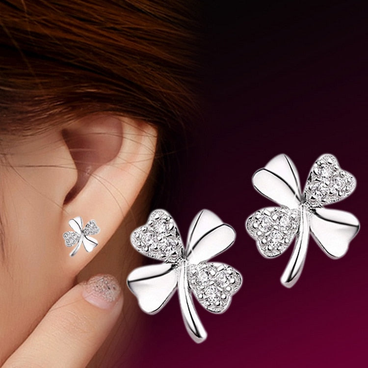 Fashion Jewelry Silver Plated 925 Stud Earrings Lucky Scrub Flower Sweetheart Accessories Vintage Earring Women