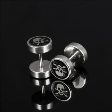 Fashion Jewelry Stainless Steel Stud Earrings for Men 2017 Enamel Earrings Round Double Sided Punk Gothic Skull Earring Stud