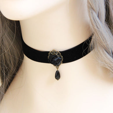 Fashion Jewelry Statement Necklace Boho Women Black Lace Choker Flower Tassel Pendant Choker Necklace Collares Gothic Steampunk
