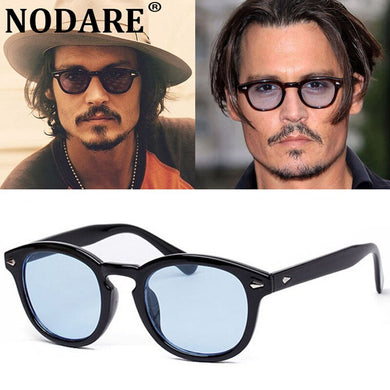 Johnny Depp Style Round Sunglasses Men Clear Tinted Lens Brand Design Party Show Sun Glasses For Male Blue Oculos De Sol