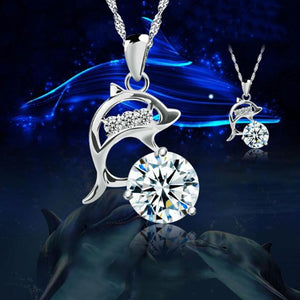 Fashion Jumping Dolphins Rhinestone Silver Plated Creative Pendant Necklace Without Chain NL-0551