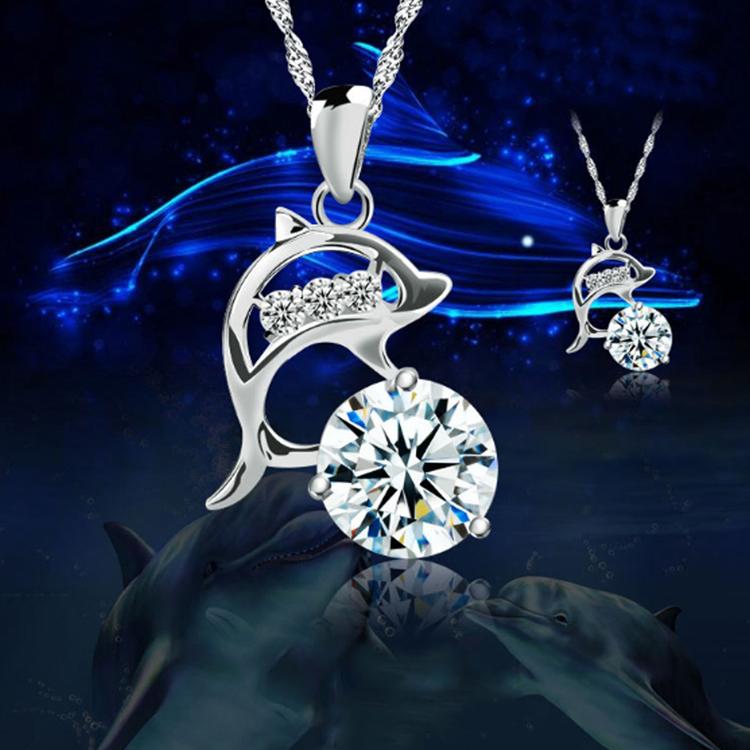 Fashion Jumping Dolphins Rhinestone Silver Plated Creative Pendant Necklace Without Chain NL-0551