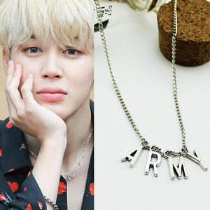 Fashion BTS Jimin ARMY NecklaceBangtan Boys A.R.M.Y Pendant Silver Metal Necklace Jewelry