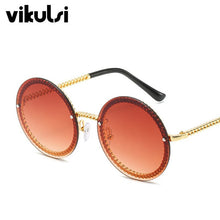 Load image into Gallery viewer, Ladies Round Oversized Sunglasses Women Brand Designer  Metal Chain Sun Glasses Female Sexy  Eyewear UV400