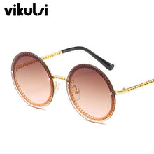 Load image into Gallery viewer, Ladies Round Oversized Sunglasses Women Brand Designer  Metal Chain Sun Glasses Female Sexy  Eyewear UV400