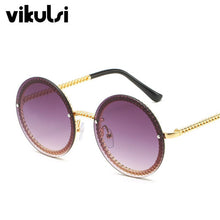 Load image into Gallery viewer, Ladies Round Oversized Sunglasses Women Brand Designer  Metal Chain Sun Glasses Female Sexy  Eyewear UV400