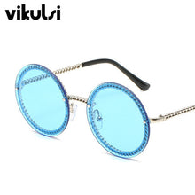 Load image into Gallery viewer, Ladies Round Oversized Sunglasses Women Brand Designer  Metal Chain Sun Glasses Female Sexy  Eyewear UV400