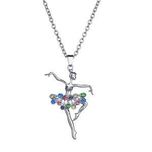 Fashion Lady Ballerina Pendant Necklace Rhinestone Charm Jewelry Xmas Gift