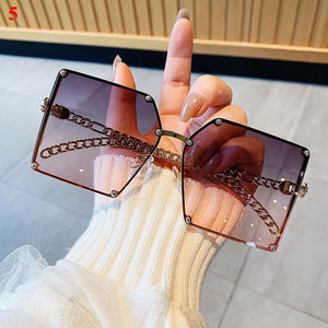 Occhiali da sole da donna oversize senza montatura quadrati a forma di ape Occhiali da sole con montatura a catena in lega da donna Occhiali da sole sfumati Donna UV400 