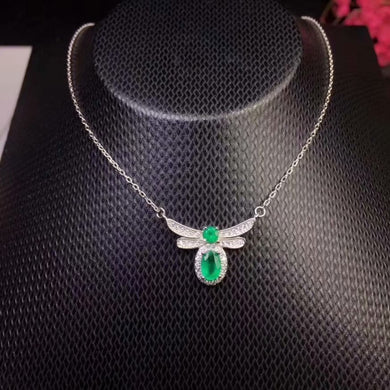 Fashion Lovely Dragonfly Natural green emerald Necklace Natural gemstone Pendant Necklace 925 sliver women party gift Jewelry