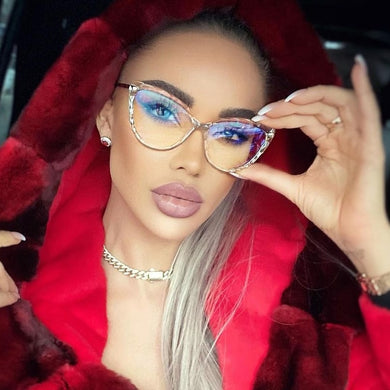 Crystal Cat Eye Glasses Frame Women Brand Vintage Optical Anti-blue Eyeglasses Female Spectacles Oculos Feminino
