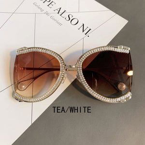 Rhinestone Oversized Sunglasses Women 2023 Brand Design Gradient Sun Glasses Bling Shades for Female Eyeglasses