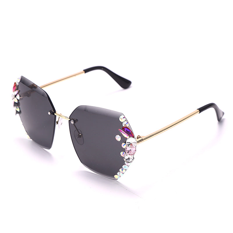 Sunglasses Bling Rhinestone Sun Glasses 2023 Women Vintage Rimless Rhinestone Sunglasses Shades Eyewear UV400