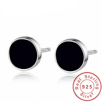 Fashion Male earring Round resin Genuine 925 Sterling silver Smooth Engagement wedding Stud Earrings for men Gift