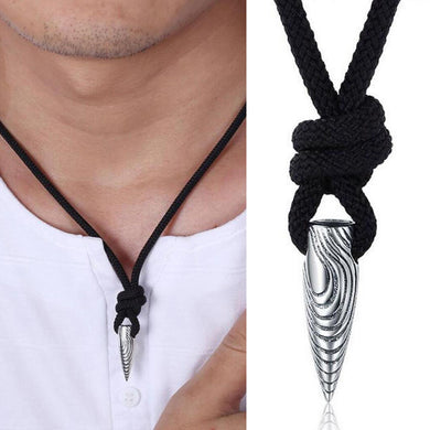 Fashion Men Silver Stainless Steel Bullet Shape Pendant Black Leather Necklace Gift Jewelry Wholesale
