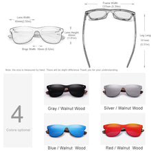 Load image into Gallery viewer, Fashion Men Sunglasses Polarized Walnut Wood Mirror UV400 Lens Sun Glasses Women Brand Design Colorful Shades Handmade