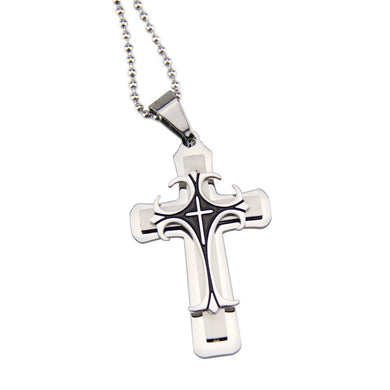 Collana con pendente a croce a tre strati in acciaio inossidabile da uomo di moda, catena 2 colori M29 