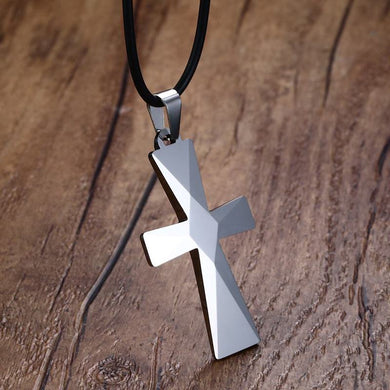 Fashion Mens Chokers Necklaces Tungsten Carbide Cross Pendants Necklace for Men with 18 Inch Leather Rope Chain Men Jewelry
