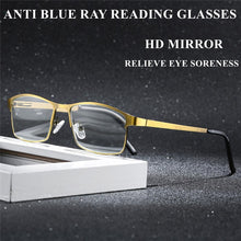 Load image into Gallery viewer, Metal Anti Blue Ray Reading Glasses Full Frame Square Gold  Presbyopic Glasses Comfortable Computer Eyeglasses Men Women