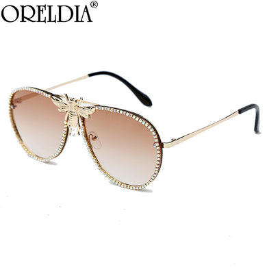 Metal Bee Sunglasses Women Diamond Trim Retro Cat Eye Sunglasses Men Sun Glasses Brand UV400 Eyeglasses Shades