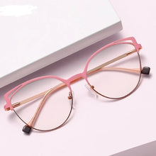 Load image into Gallery viewer, Metal Cat Eye Oversized Anti-Blu-Ray Ladies Glasses Personality Retro Full Frame Flat Lens Black Pink Blue White