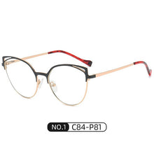 Load image into Gallery viewer, Metal Cat Eye Oversized Anti-Blu-Ray Ladies Glasses Personality Retro Full Frame Flat Lens Black Pink Blue White