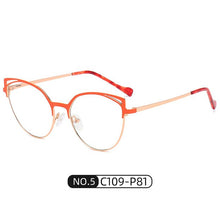 Load image into Gallery viewer, Metal Cat Eye Oversized Anti-Blu-Ray Ladies Glasses Personality Retro Full Frame Flat Lens Black Pink Blue White