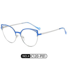Load image into Gallery viewer, Metal Cat Eye Oversized Anti-Blu-Ray Ladies Glasses Personality Retro Full Frame Flat Lens Black Pink Blue White