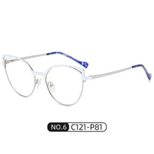 Load image into Gallery viewer, Metal Cat Eye Oversized Anti-Blu-Ray Ladies Glasses Personality Retro Full Frame Flat Lens Black Pink Blue White