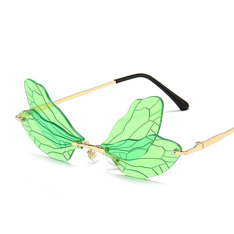Metal Dragonfly Wings Sunglasses Women's Trade Frameless Glasses Brand Designer Wave Eyewear Sunglasses