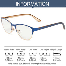 Load image into Gallery viewer, Metal Half Frame Reading Glasses Women Men Presbyopic Eyeglasses Clear Lens Magnification Eyewear Vision Care +1.0~+3.5