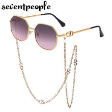 Load image into Gallery viewer, Metal Irregular Sunglasses With Chain Women 2022  Brand Channel Trendy Square Sun Glasses For Female Chic Eyewear