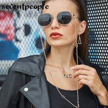 Load image into Gallery viewer, Metal Irregular Sunglasses With Chain Women 2022  Brand Channel Trendy Square Sun Glasses For Female Chic Eyewear