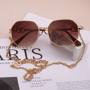 Metal Irregular Sunglasses with Chain Women 2023  Brand Designer Trendy Square Sun Glasses for Female Chic Eyewear
