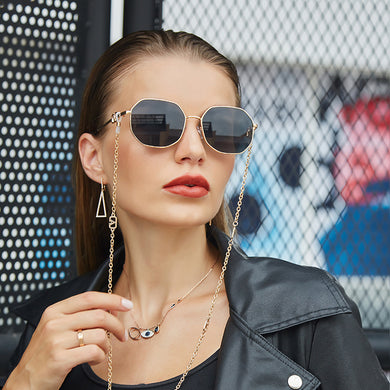 Metal Irregular Sunglasses with Chain Women 2023  Brand Designer Trendy Square Sun Glasses for Female Chic Eyewear