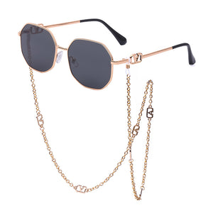 Metal Irregular Sunglasses with Chain Women 2023  Brand Designer Trendy Square Sun Glasses for Female Chic Eyewear