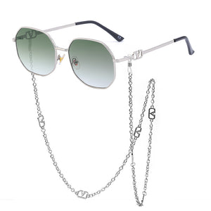 Metal Irregular Sunglasses with Chain Women 2023  Brand Designer Trendy Square Sun Glasses for Female Chic Eyewear