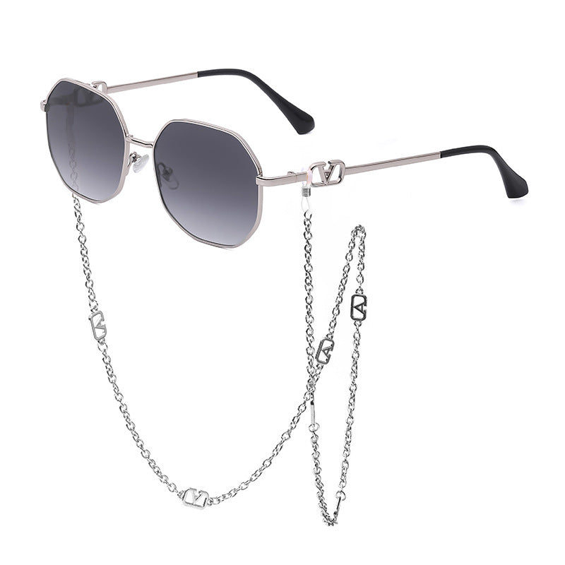 Metal Irregular Sunglasses with Chain Women 2023  Brand Designer Trendy Square Sun Glasses for Female Chic Eyewear